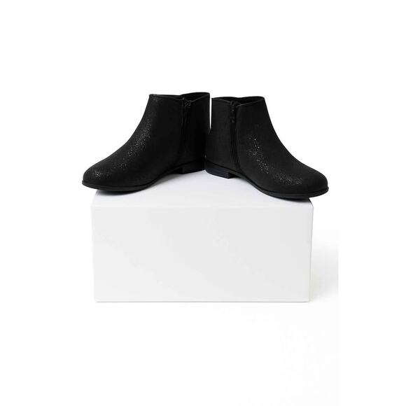 Cat & Jack Girls Black Glitter Ankle Boots Zip Side Booties Size 1 NWT Sparkle - Picture 2 of 6